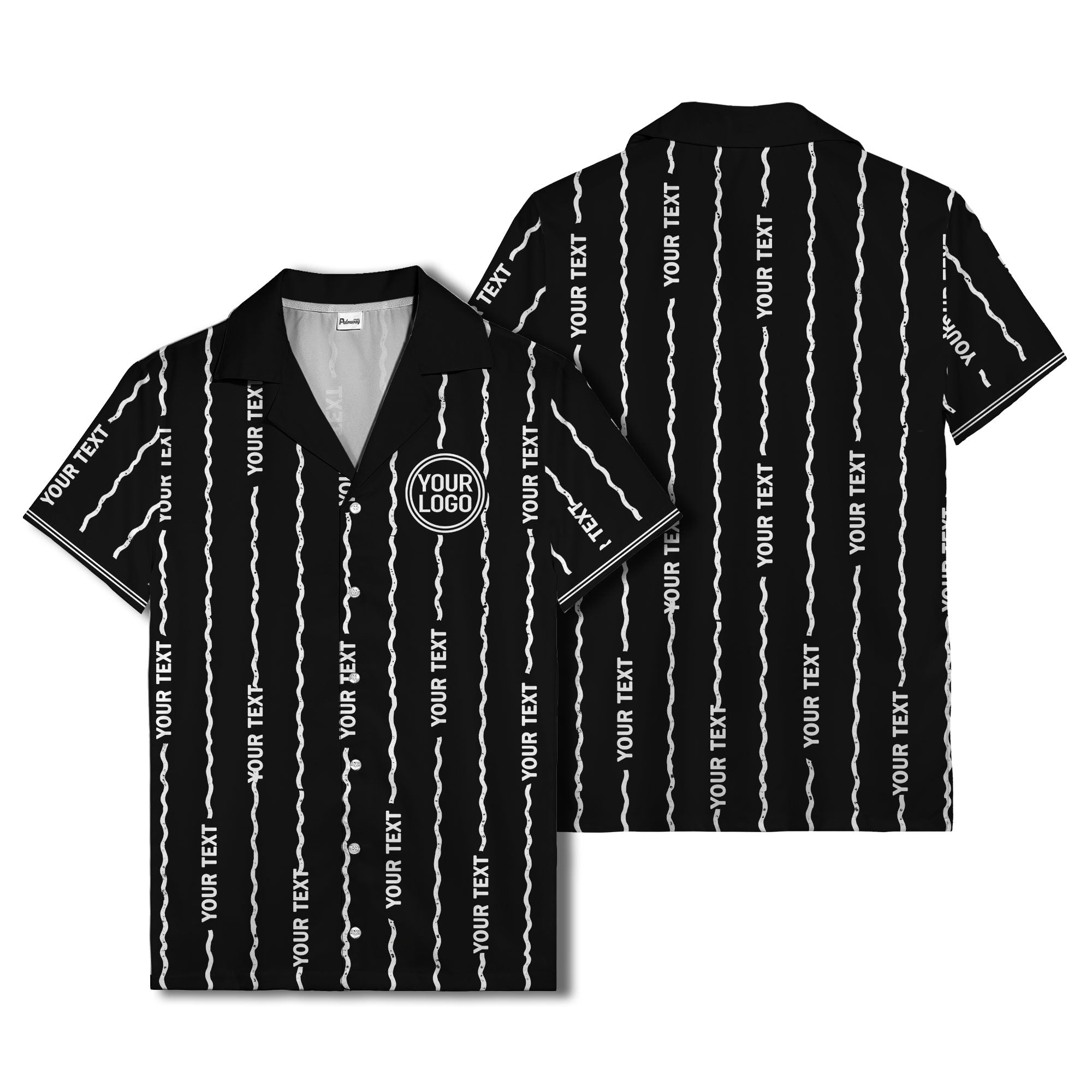 wavy line personalized hawaiian shirt with custom text & logo