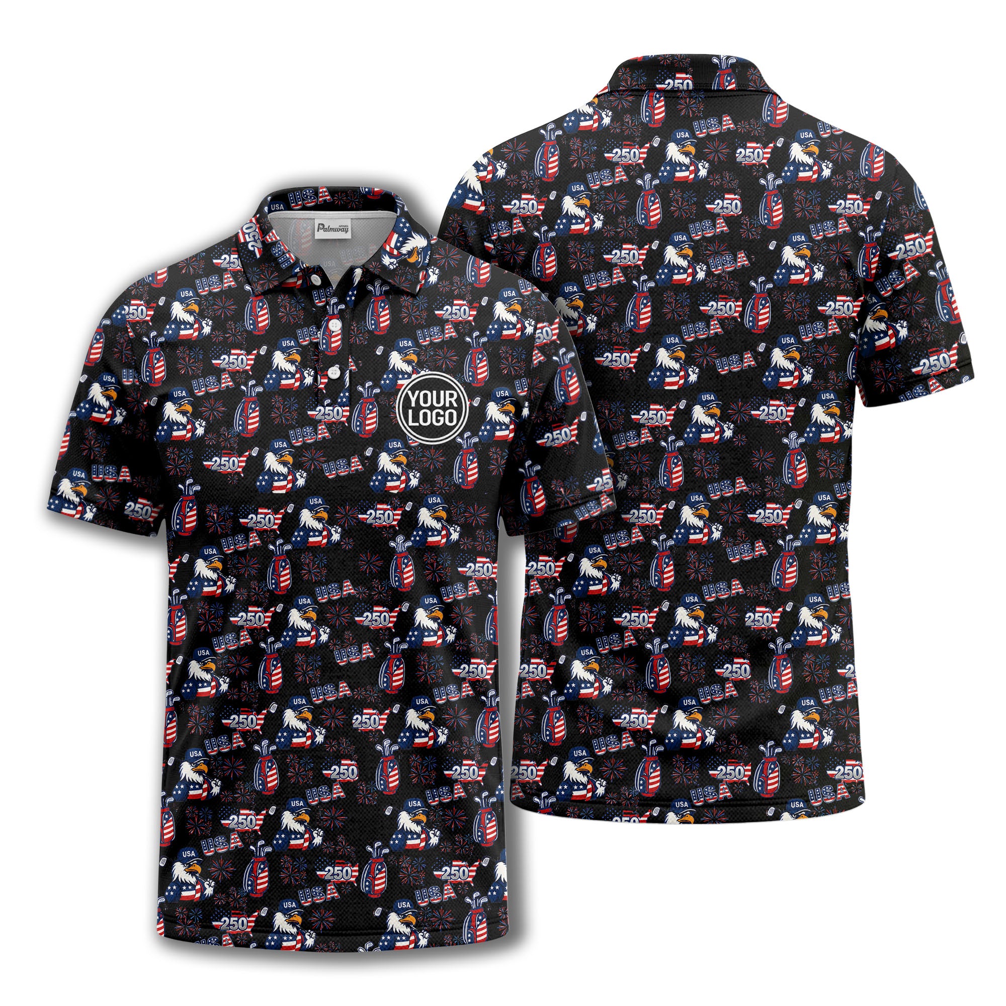 bald eagles golf bags fireworks patriotic polo shirt for men