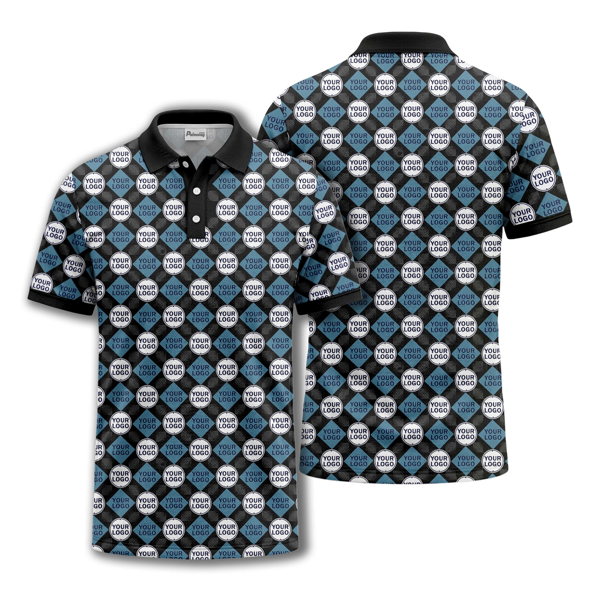 custom diamond grid circular logos polo shirt for men