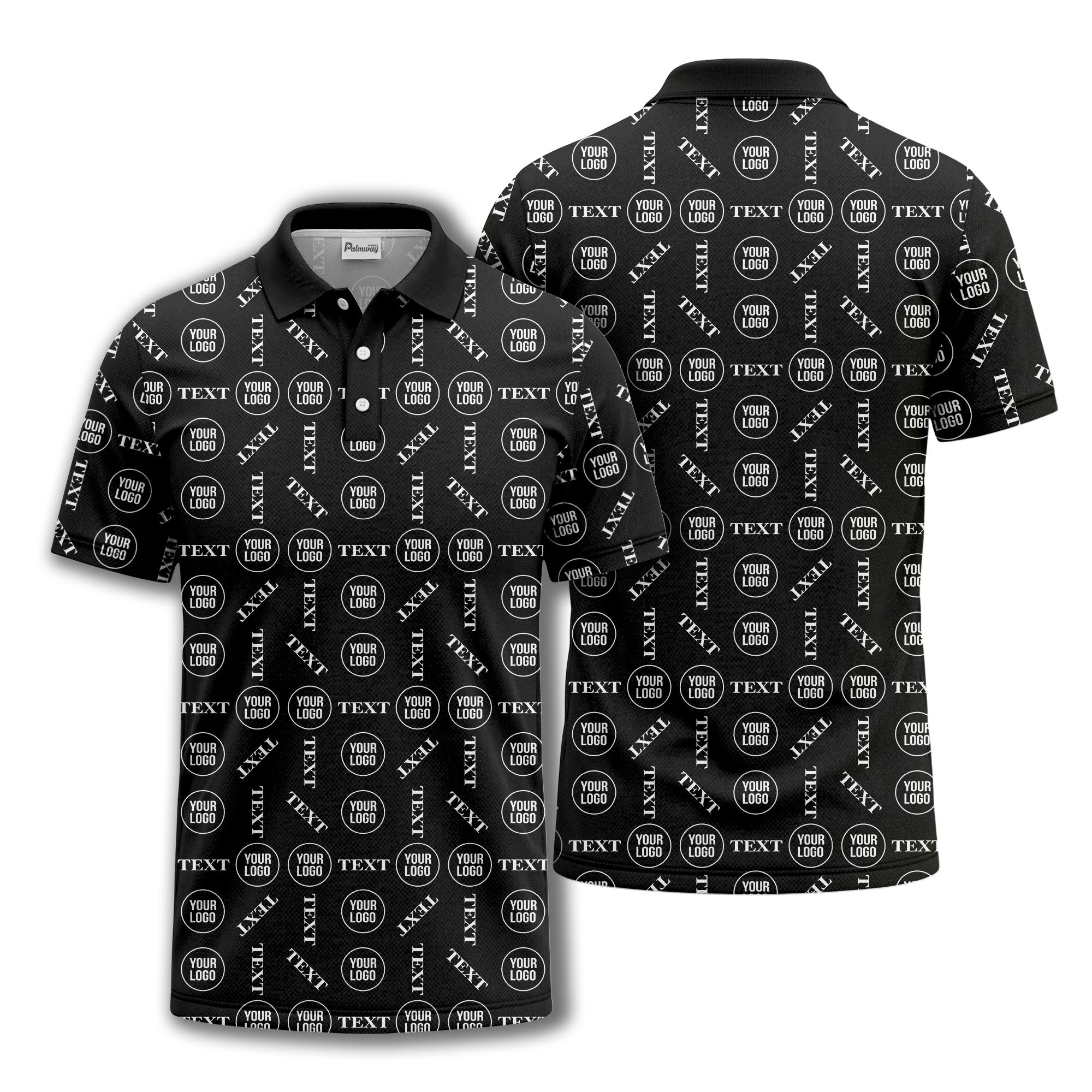 custom logo & text repeat all over print polo shirt