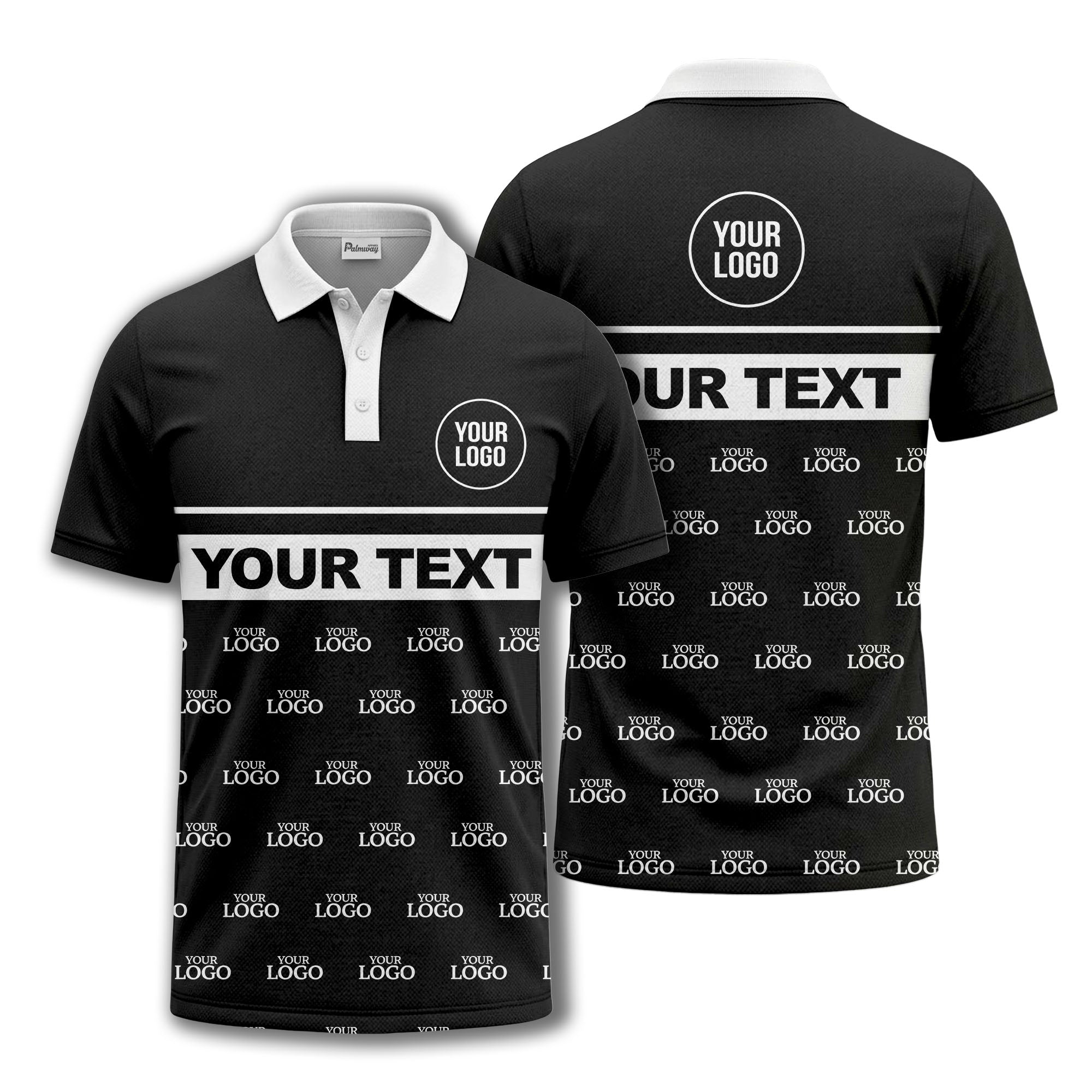 custom monogram logo repeat & text banner all over polo shirt