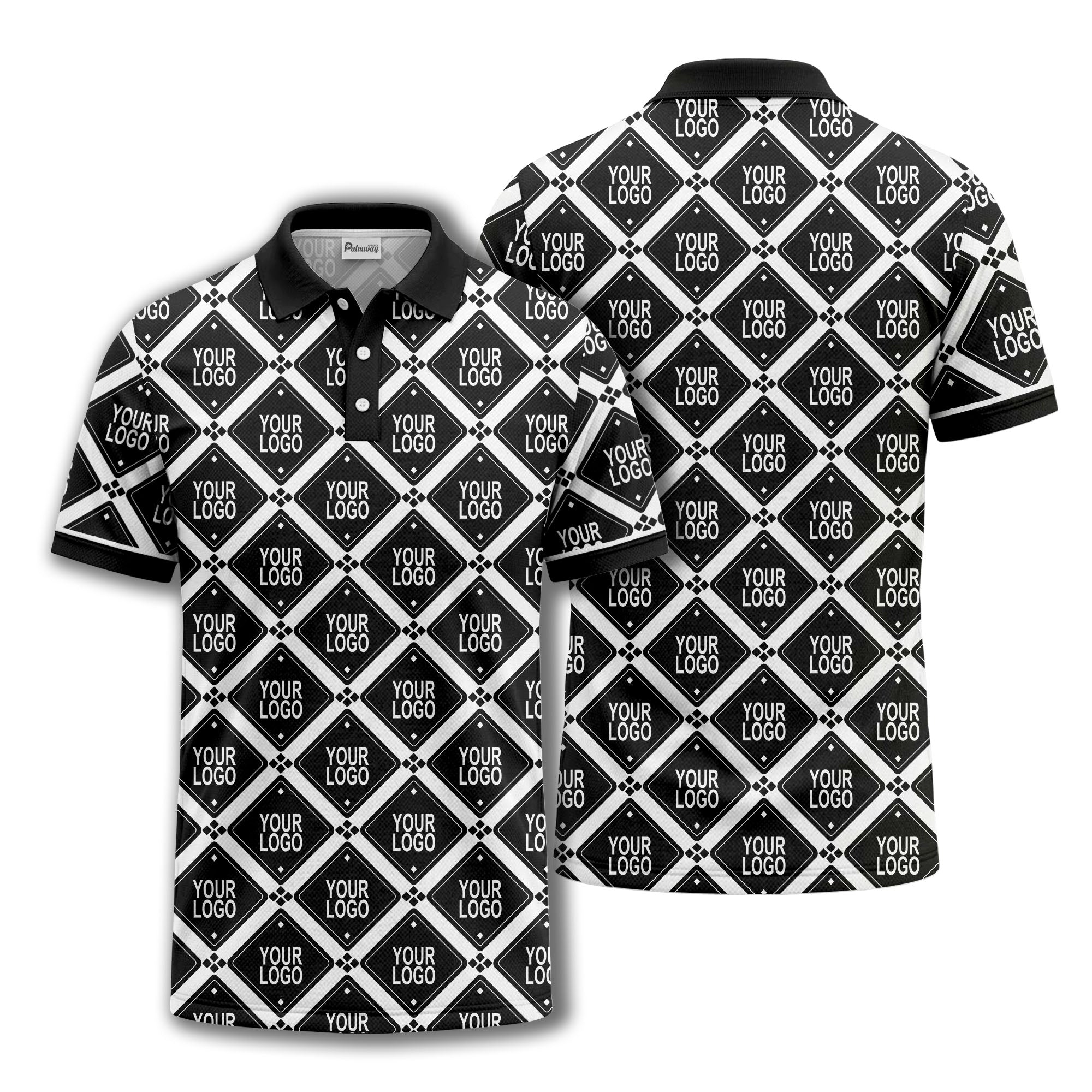 diamond grid logo repeat all over print polo shirt