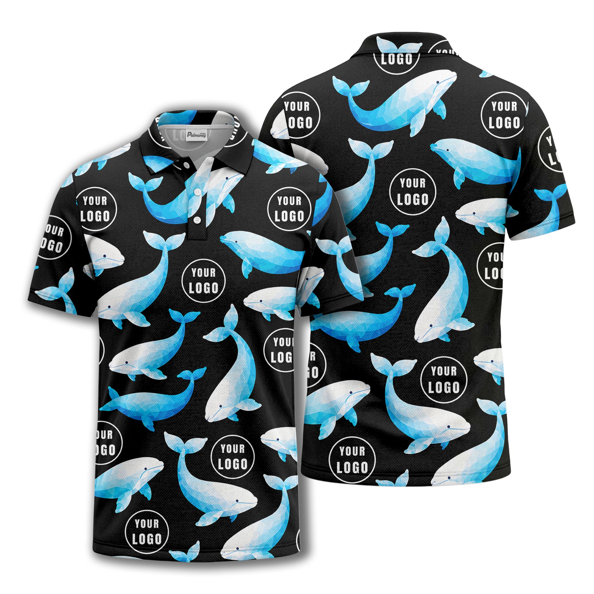 geometric beluga whale repeat & custom logo circles polo shirt