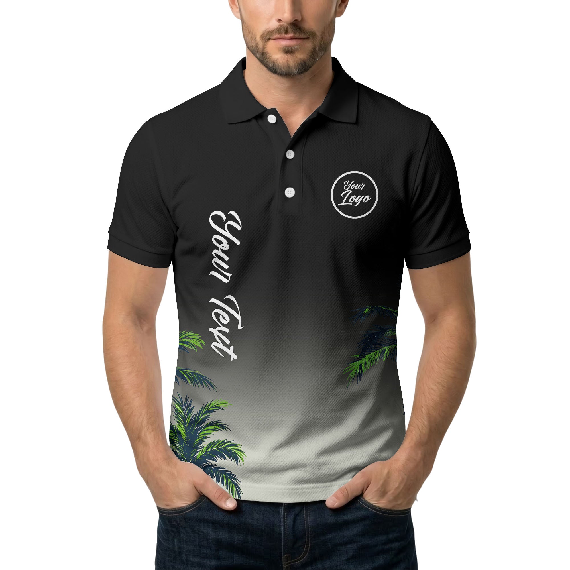 gradient fade palm trees silhouette polo shirt with custom text