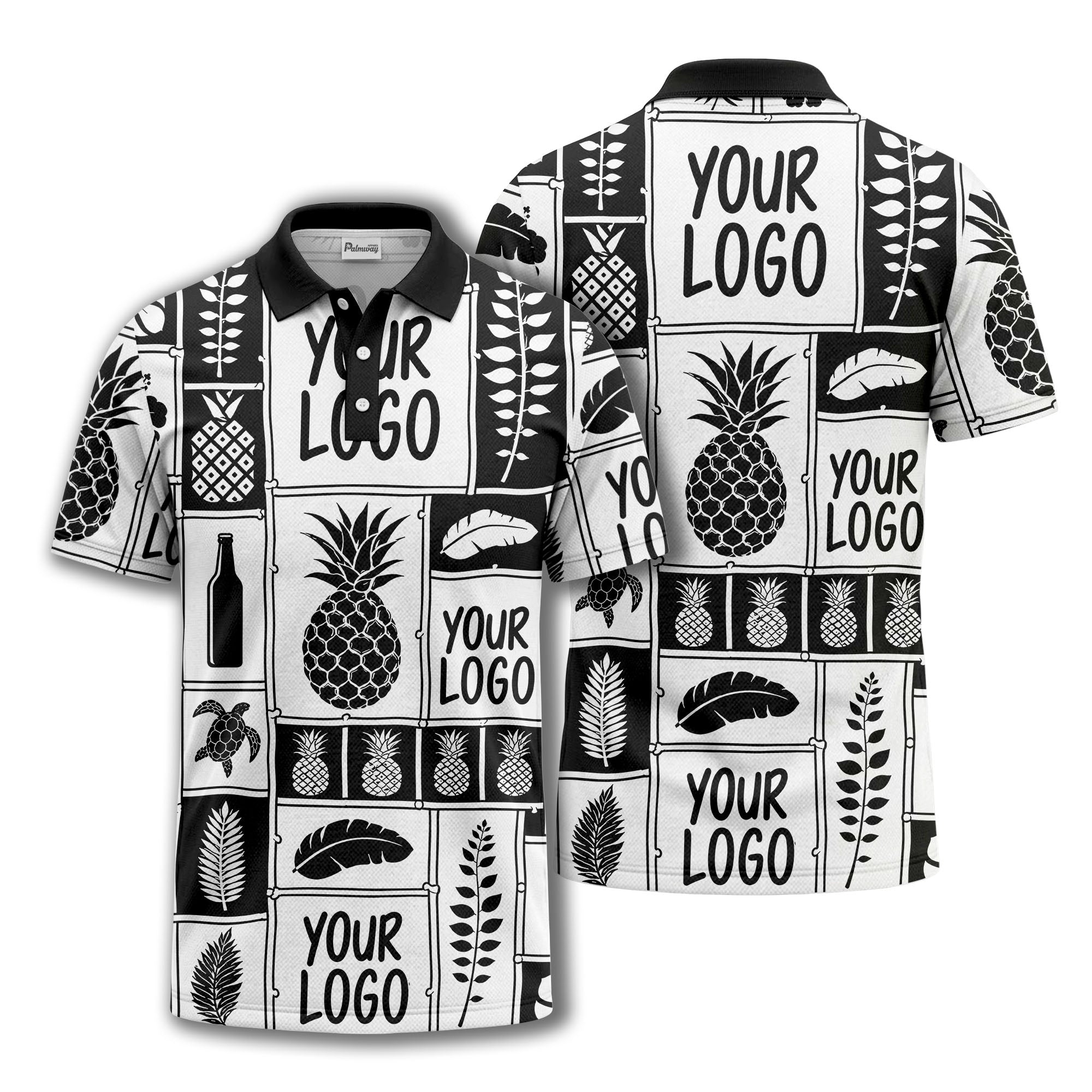 graphic pineapple & palm leaf repeat polo shirt for men