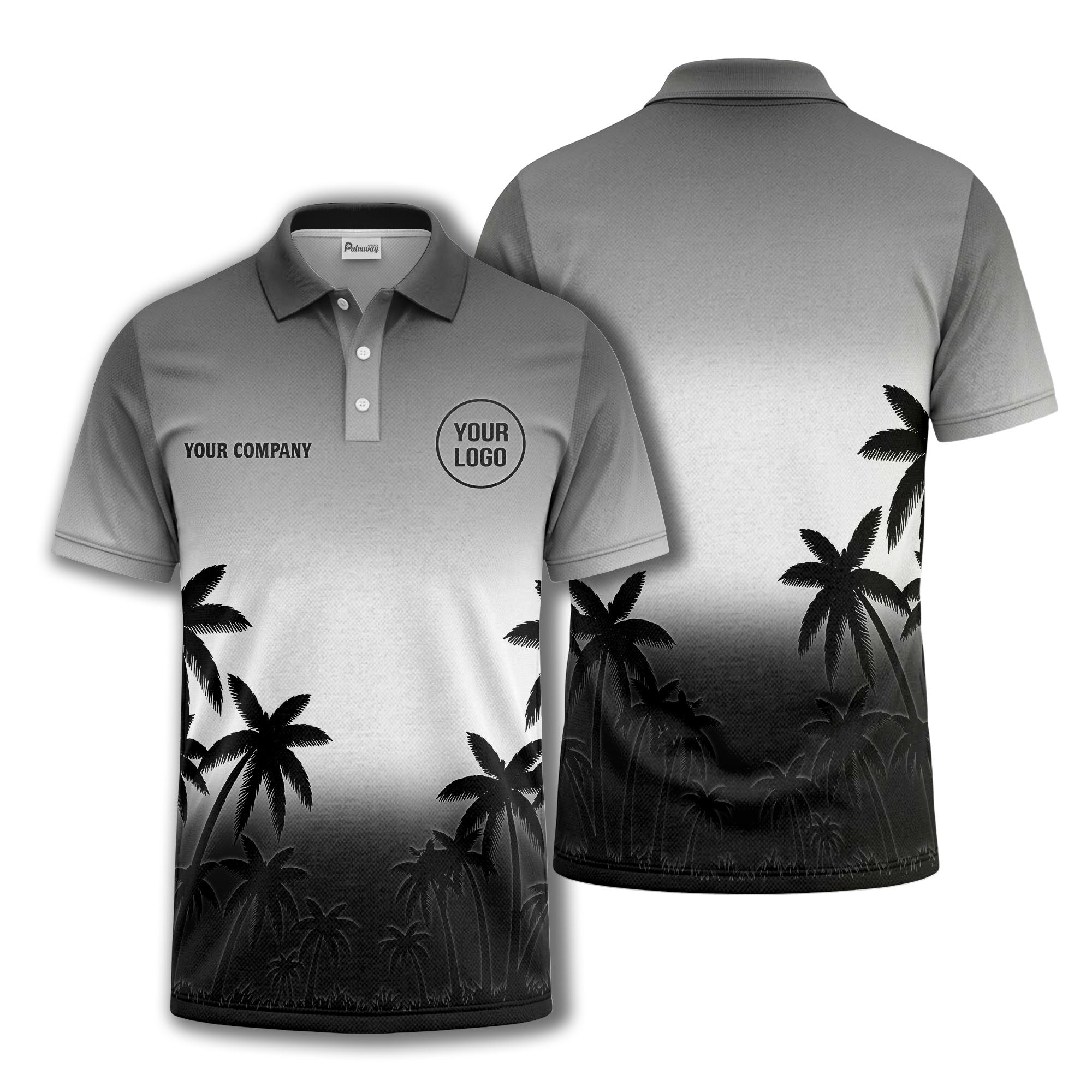 monochrome palm trees ombre gradient sky polo shirt for men