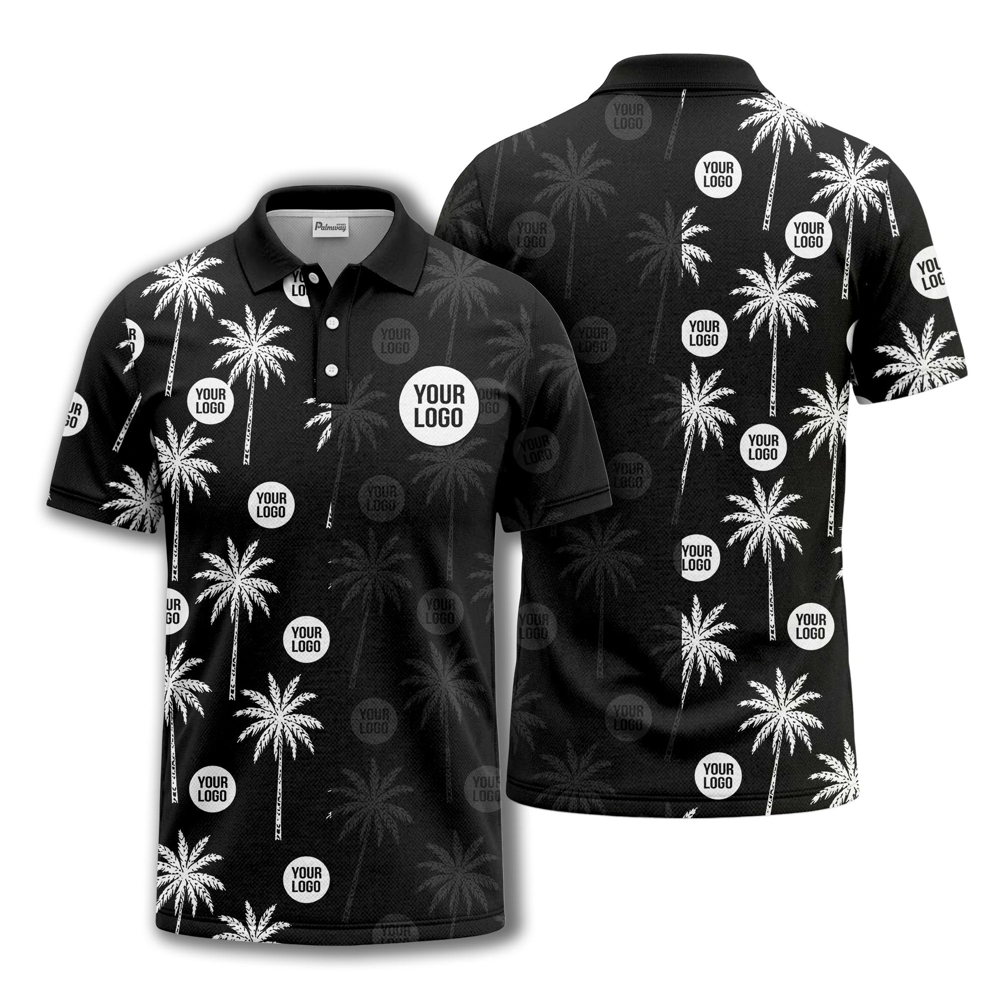 palm trees & custom logo circle repeat graphic polo shirt