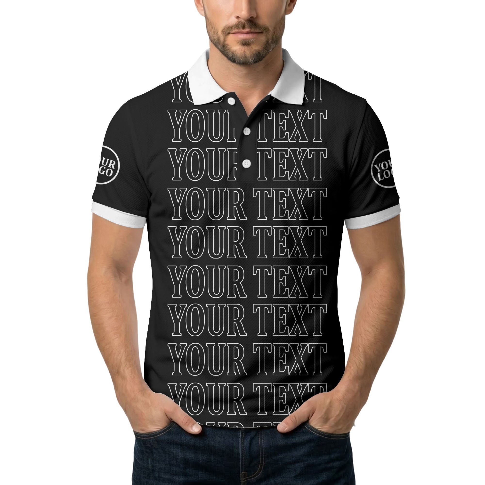 personalized name repeat text minimalist golf polo shirt