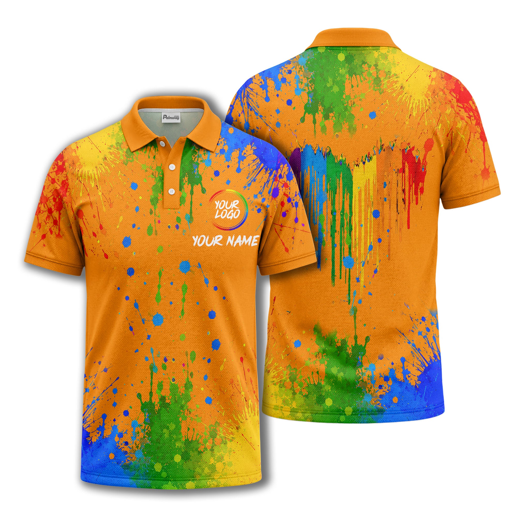 rainbow paint splatter custom logo personalized polo shirt