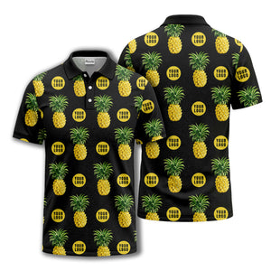 realistic pineapple repeat & custom logo black polo shirt
