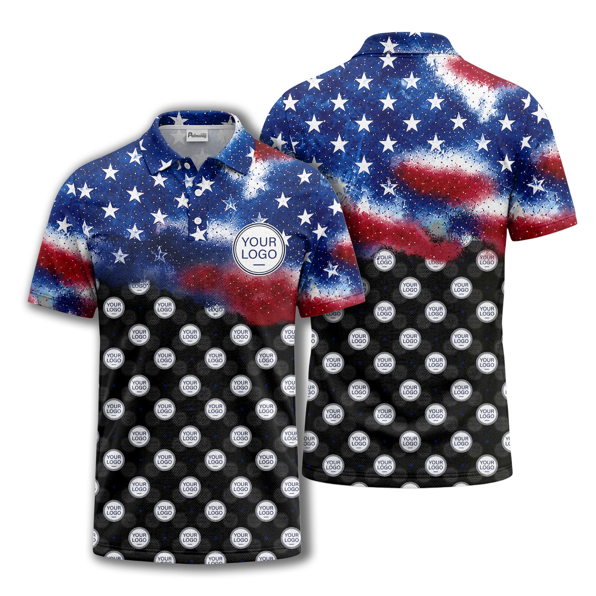 stars & stripes american flag custom logo all over print polo shirt