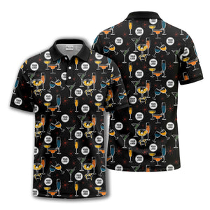 vintage illustrated martini & champagne glasses repeat polo shirt for men