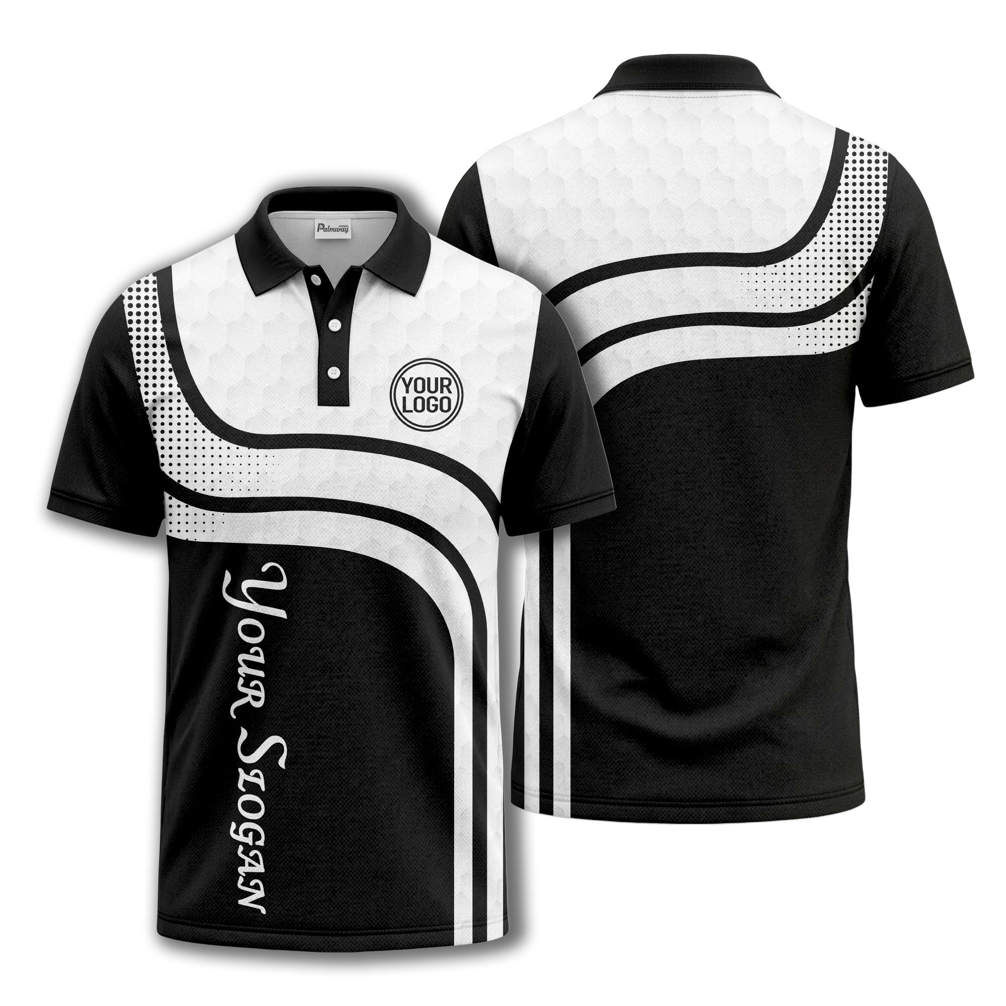 wave hexagon graphic golf polo shirt with custom logo