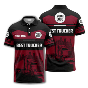 semi-truck cityscape graphic polo shirt for trucker pride